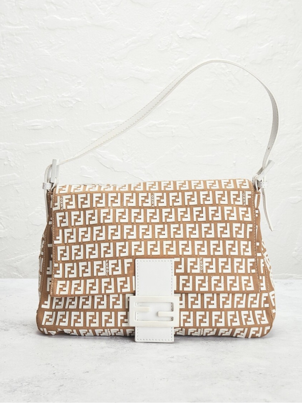 Fendi Zucchino FF Monogram Logo Matte Rubber Big Mamma Baguette Shoulder Bag